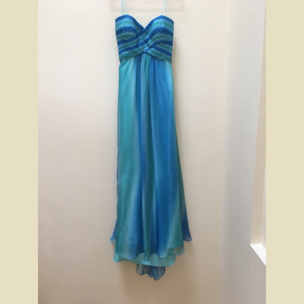 Blue green backless ombré prom dress